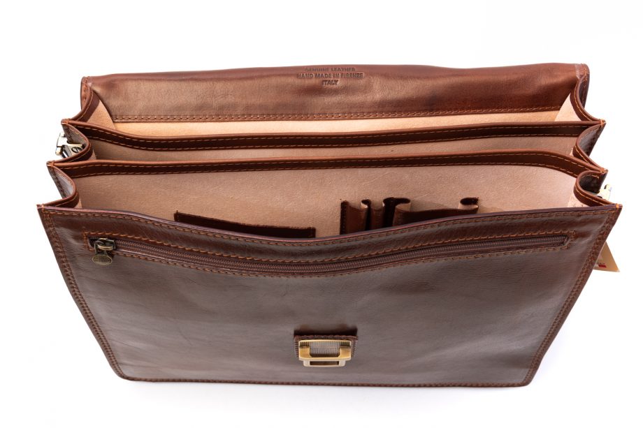 Leather business bag with three pockets