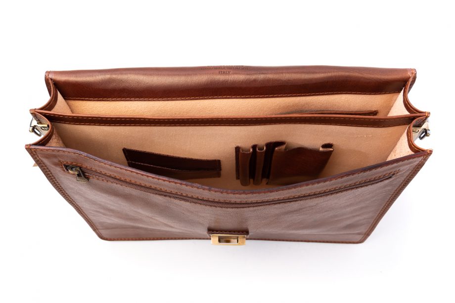 Leather business bag big with two pockets