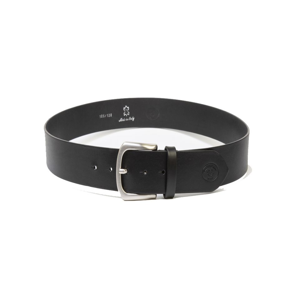 Man's Belt black sports leather with silver metal buckle. Belt made by Italian artisans with top quality vegeta.
