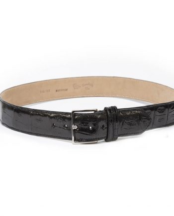 Crocodile leather belt with silver-colored palladium metal buckle. Belt handmade by artisans with top quality vegetable tanned leather.