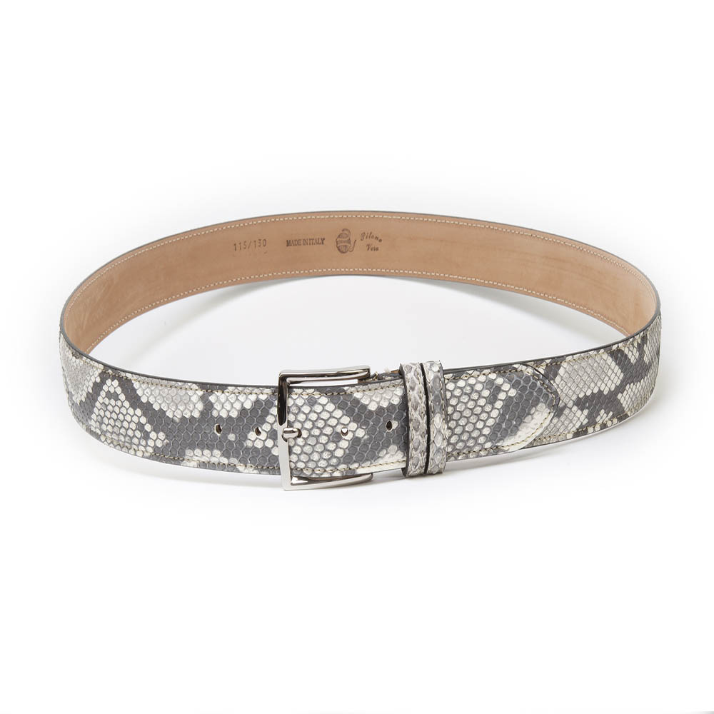 Python leather belt in black and white rock color
