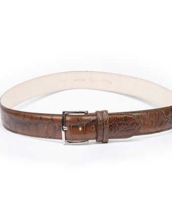Crocodile leather belt with silver-colored palladium metal Brown. Belt handmade by artisans with top quality vegetable tanned leather.